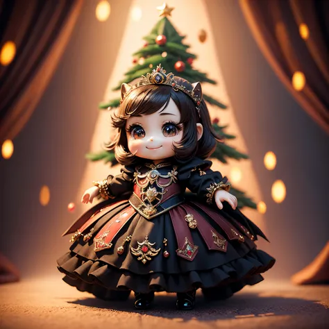 ​masterpiece、top-quality、ultra-detailliert、（Chibi Chara Princess：1.2）、Princess dress with luxurious decorations、A smile、Full-body standing figure、Gorgeous Christmas Tree