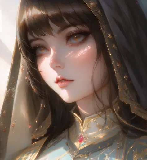 A closeup of a woman with a veil on her head, portrait knights of zodiac girl, Artgerm extremamente detalhado, Retrato do Paladino Feminino, retrato Artgerm, Modelo IG | Artgerm, arte de anime digital detalhada, Digital anime illustration, pintura de perso...