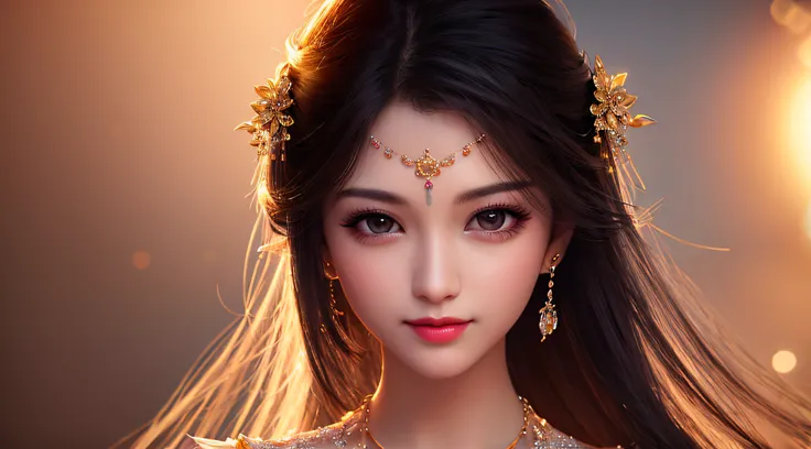 best quality, masterpiece, highres, 1girl, transparent silk china dress, beautiful face, hair ornament, looking at viewer, smile, closed mouth,lips, dress,hair ornament, necklace, jewelry, long hair, earrings, Beautiful face,upon_body, tyndall effect,photo...