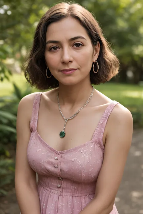 Foto RAW, retrato de uma mulher bonita de 70 anos, rosto enrugado, pink summer dress, Afiado completo, Rosto detalhado, olhos azuis, (pele altamente detalhada:1.2), 8k UHD, DSLR, soft lighting, alta qualidade, filmic grain, Fujifilm XT3. chain in the neck,...