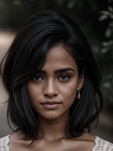 Generar una imagen de una mujer negra con cabello largo y un hermoso, delicado, and symmetrical face. Usa un objetivo de 85 mm para crear una profundidad de campo reducida y un fondo borroso, Permitir que el sujeto se destaque. Use the Canon EOS R5 camera ...