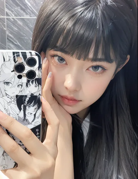 there is a woman taking a selfie with her phone, anime style mixed with fujifilm, style of junji ito, anime vibes, anime inspired, japanese anime artist drawn, photorealistic anime, sui ishida with black hair, stunning anime face portrait, anime style only...