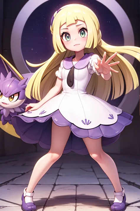 8k, uhd, hd wallpaper, illustration, 1person, 1girl, (((pokemon))), (hex maniac), ((((lillie pokemon)))), (((purpler hair))), {{...