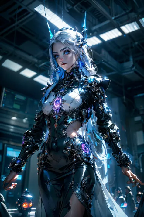 My friends, let me paint for you a vivid picture of a fantastically beautiful girl from the future, a vision that embodies the essence of cyberpunk, technology, and biopunk. Close your eyes and let your imagination run wild as I describe this mesmerizing c...