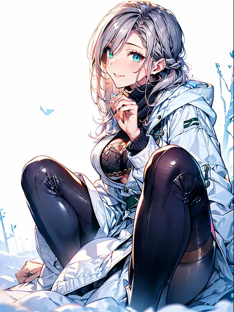 ((1 girl:1.5, playing around in snowy field in forest:1.37, sitting with lifting up knees:1.6, spreading legs:1.5)), nordic, ((m...