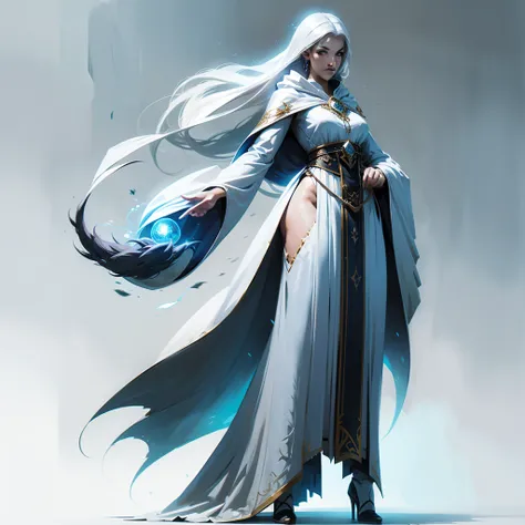 full body wizard female standing straight on white background using magic concept art fantasy