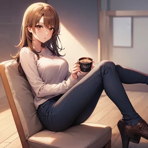 masutepiece, High quality, Best Quality, High resolution, 4K, High Definition, Beautiful lighting, Highly detailed face, well-drawn hands, well-drawn legs, well-drawn feet, (((well-drawn eyes))),Isshiki Roha, Long hair, brown haired, ，Brown-eyed, Larger sw...