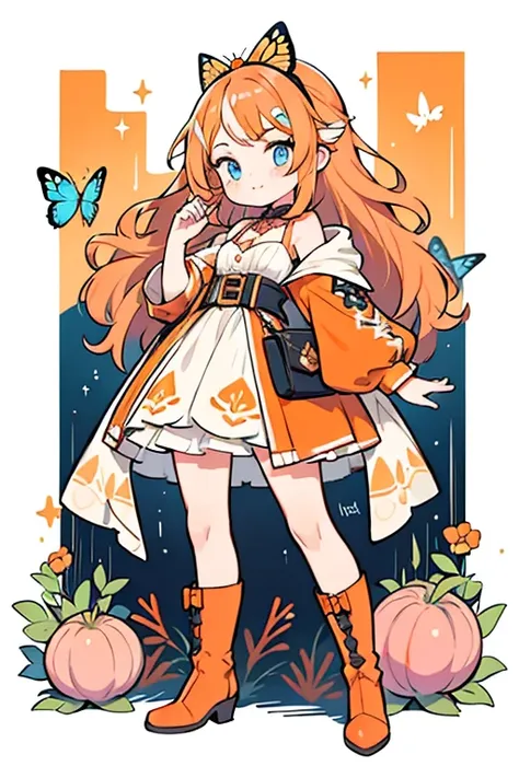 Poppy is a freckled and fair-skinned teenage girl with a medium build. She has bright orange, hip-length, wavy hair streaked with hues of peach parted in the middle, offset by her large, pale sky blue eyes. Her makeup typically consists of shimmery orange ...