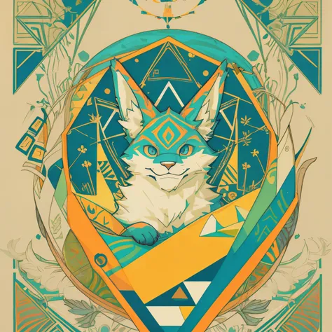 top quality, stamp Design, kaleidoscope, Geometric pattern, best quality, poster, rzminjourney, vector-art, High-quality illustrations by Victo Ngai, masterpiece(kemono, furry anthro)logo mark, triangle,