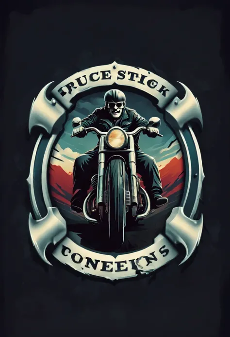 Biker logo design,t shirt design,beefy style,design only,white background,no model,professional,high contrast,high-res,ultra-detailed,vivid colors,metallic accents,sharp focus,edgy,dynamic composition,gritty texture,rough brush strokes,mechanical elements,...