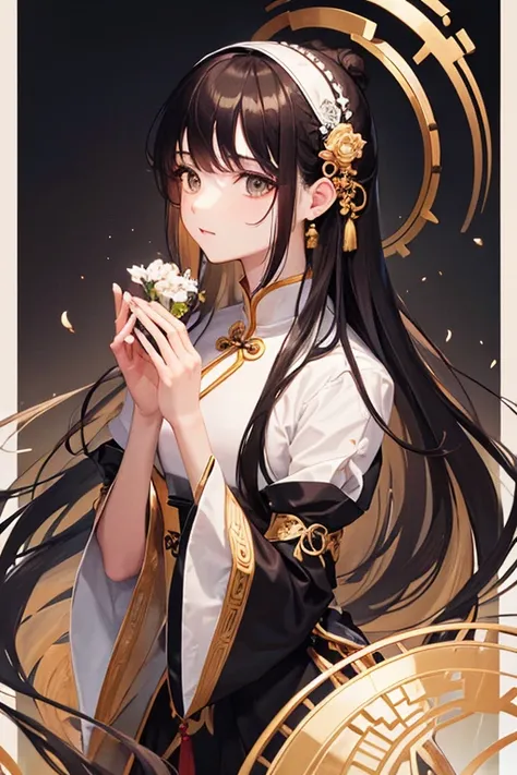 bestquality ,master-piece, illustration, Extremely Delicate and Beautiful, Very detailed , 1 Boy, Long hair pulled back, Brown eyes, Black Hair, White traditional Chinese dress, spring