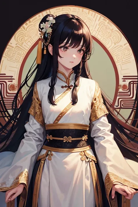 bestquality ,master-piece, illustration, Extremely Delicate and Beautiful, Very detailed , 1 Boy, Long hair pulled back, Brown eyes, Black Hair, White traditional Chinese dress, spring