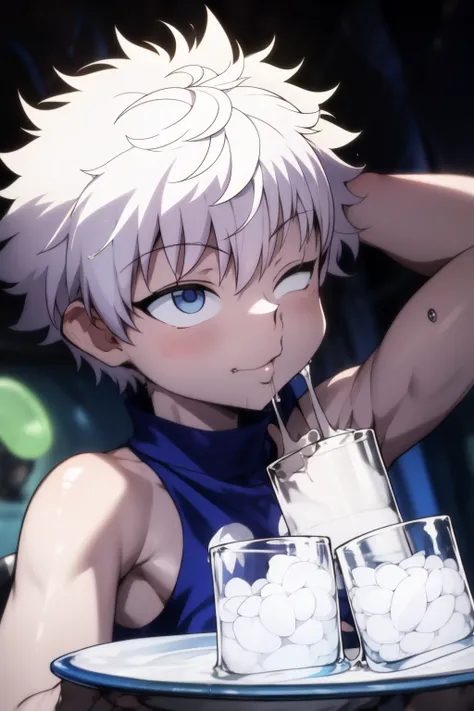 ​masterpiece, top-quality, hightquality, 1 juvenile, 独奏, male focus, look at viewers, the upper part of the body, killua_zoldyck...