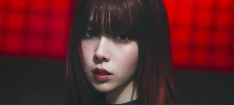 un primer plano de una mujer con un fondo rojo y una cortina roja, Retrato de Jossi de Blackpink, Lalisa Manoban de Blackpink, Retrato suave disparado 8K, Sun Yunjoo, Lalisa Manobal, iu lee ji-eun as a super villain, Retrato de anime de Shiina Ringo, Junji...