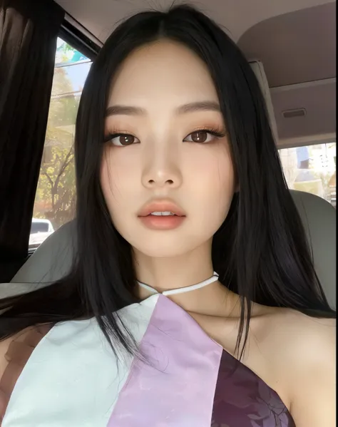 mujer arafed con largo cabello negro y vestido morado y blanco., blackpink jennie, gongbi, jaeyeon nam, wenfei ye, asian face, x...