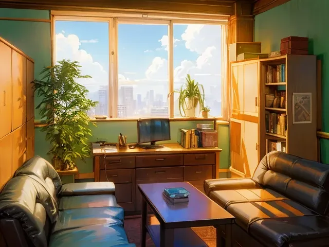 Some rooms have a sofa, The table, And bookshelves, Anime Background Art, personal living background, Office Background, anime scenery concept art, style of madhouse studio anime, interior background art, Relaxing environment, Anime scenery, corner office ...