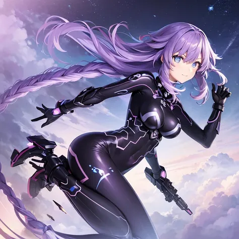 ((masutepiece, Highest Quality)),body suit，leotard，highleg， Detailed face, Beautiful face， full body Esbian, full of details, Highly detailed, Depth, beautiful girl with purple hair，Disheveled hair，Long purple hair，morbid，white pupil，legs are very thin，leg...