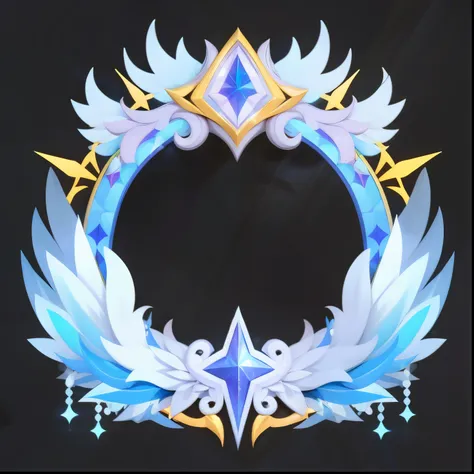 （2d overall blue tone avatar frame），laser gradient effect wings，there are many blue and white transparent feathers on it，4k，high...