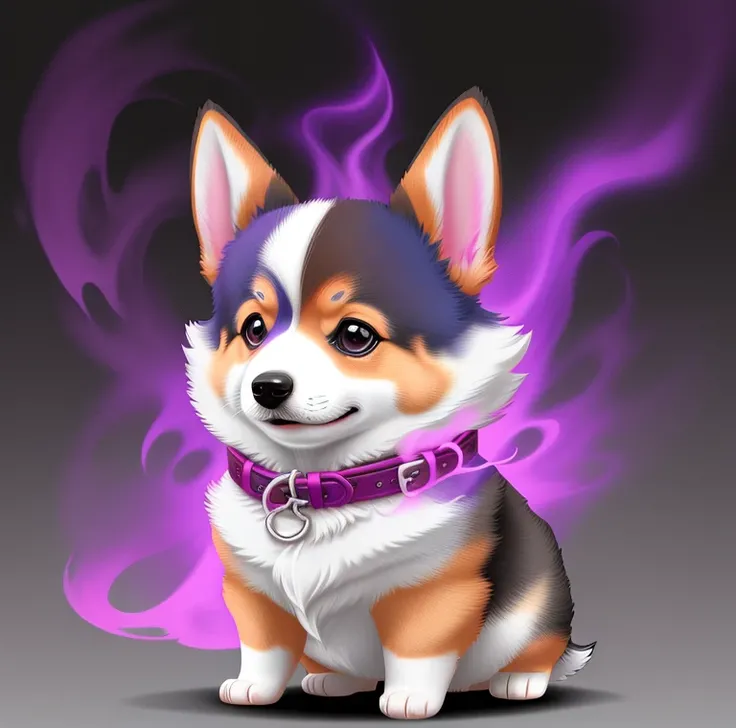 Welsh Corgi from crimson smoke  blue|purple background