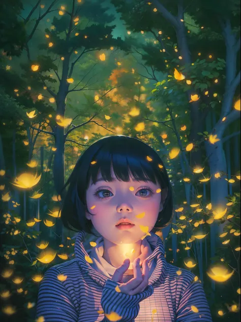 spirits among branches and fireflies by kuvshinov, samdoesart, dreamlikeart, (((surrealism))), (style-glass)