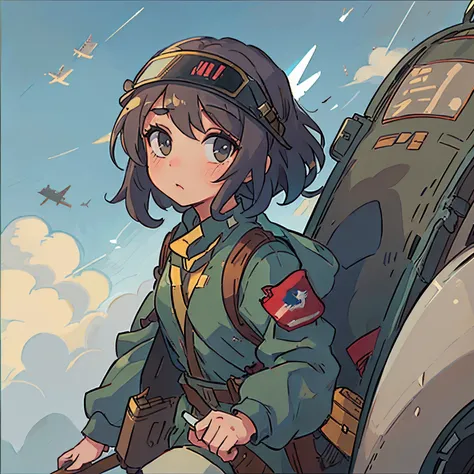 Girl dressed in WWII airplane pilot costume with eye protector