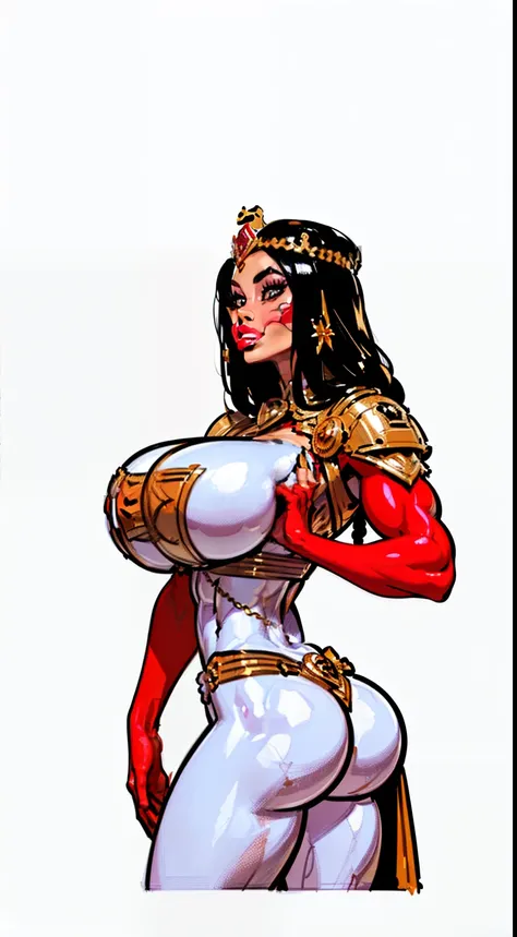 ((toned ass)), ((full back view:1.4)), ((masterpiece)),(((best quality))), ((egyptian empress, mature face)), ((big eyes:1.4)), (( crown:1.4)), (((british)), defined cheekbones, ((heart shaped breastplate)), high cheekbones, illustration, ((muscular:1.3)),...