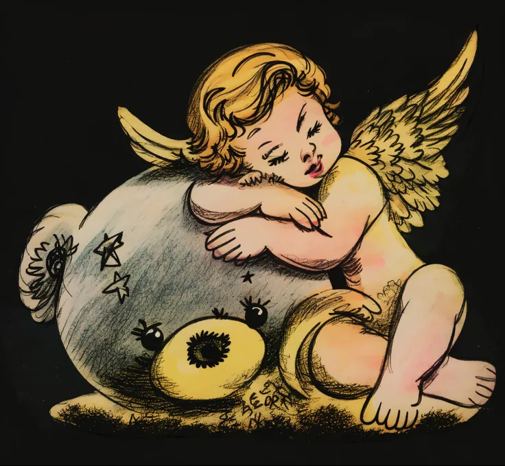 Little angel holding teddy bear picture, Little angels, inspired by William Stout, sad angel, human need death angel, Lying teddy bear, the fallen angel, Dead children, William Stott, the artist is charles burns, sad, goodnight, Feeling of sadness, Very sa...