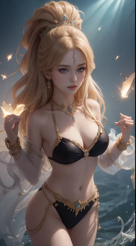 tmasterpiece，Highest image quality，Beautiful bust of noble western dance，Sophisticated black and blonde hairstyle，A dazzling array of exquisite jewelry A vast array of exquisite jewelry，bikini dance clothes，Ultra-detailed details，advanced。At the Pixiv Art ...