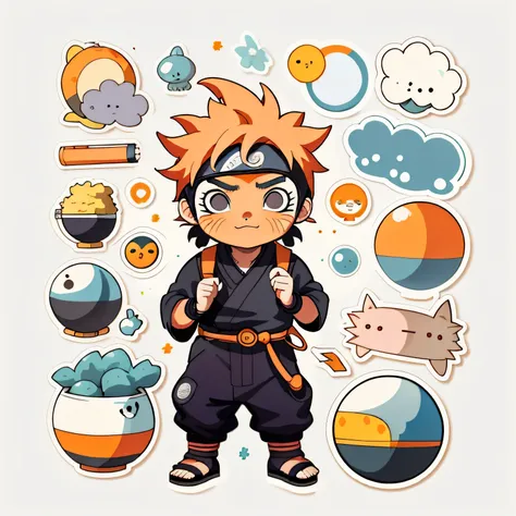 1 adesivo (Garoto Naruto, ninjartista, scientist, Naruto) fundo branco, Background Story, Minimalista, Lovely, pequeno, cor pastel, estilo vetorial, Gradients are not used