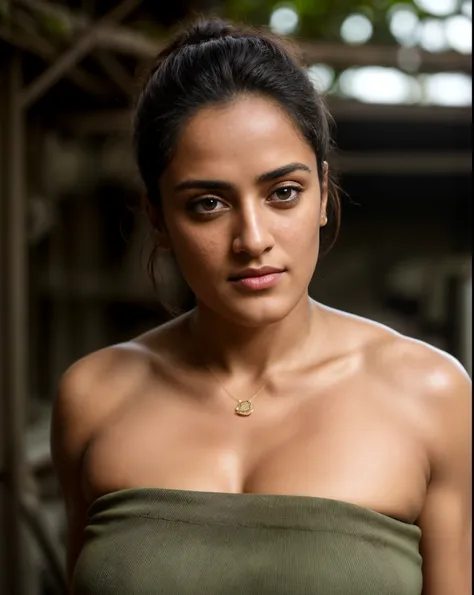 face of pv sindhu and tapsee pannu, perfect thick dusky beauty, dynamic lighting, wearing olive green knit cami top, she is the ...