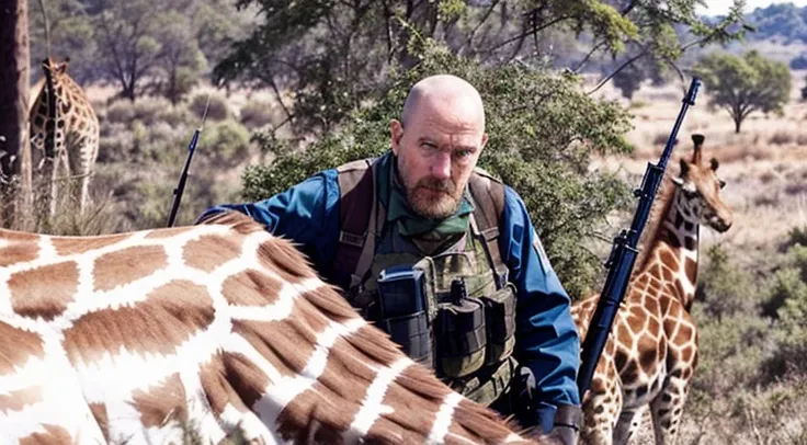 there is a man holding a rifle next to a giraffe, Hungaria flag, cover shot