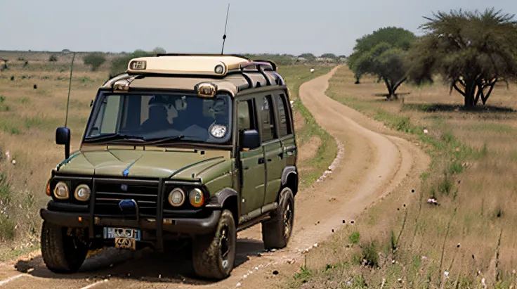 Mr. Bean hunting buffalo in African safari.