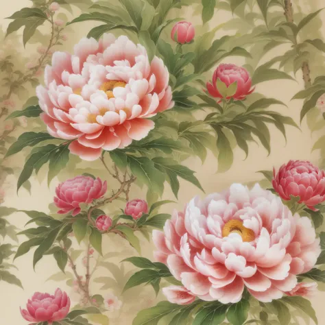 peony pictures,chinese painting style, Fine depiction