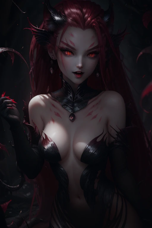 Vampire Girl , Masterpiece, ,(独奏:1.1), a perfect face, (vivid lighting:1.2),beautiful detail eyes, extremely detailed face, perfect  lighting,Masterpiece, Best Quality, 1girl, pale skin, hairlong, 20years old , red eyes, fangs, A glass of blood in his hand...