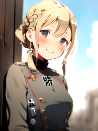 cute german ww2 army girl, third reich nazi, ss officer, blond hair, braids, blush,
,solo girl, smile, blush, perfect little butt, ass focus, low angle, cute, blonde hair, twintails,