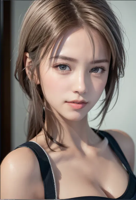 (8K, Photorealistic, Raw photo, of the highest quality: 1.3), (1girl in), Super beautiful, (Realistic face), (boyish, Silver Color Berry Shorthair), Beautiful , Glare that captivates the viewer, Beautiful expression, Beautiful breasts, (Realistic skin), Be...