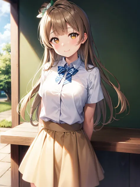 top-quality、anime girl with brown hair and beautiful flowers々park where flowers bloom kotori minami、arms behind your back、、 [3d ...