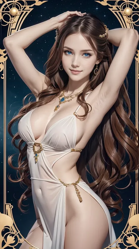 25-year-old Caucasian woman、hair color is reddish、blue eyess、Semi-long、setting hair、Im tying my hair、My hair is wavy、completely nude woman、completely pubic hair、Fully grown armpit hair、Slender but thin macho、accessories on the wrist、wearing a chain necklac...