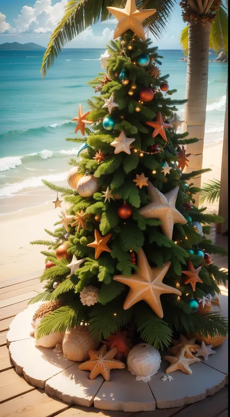 Tropical Summer Christmas Tree, In the cascade of shells and starfish, Surrounded by secluded beaches.