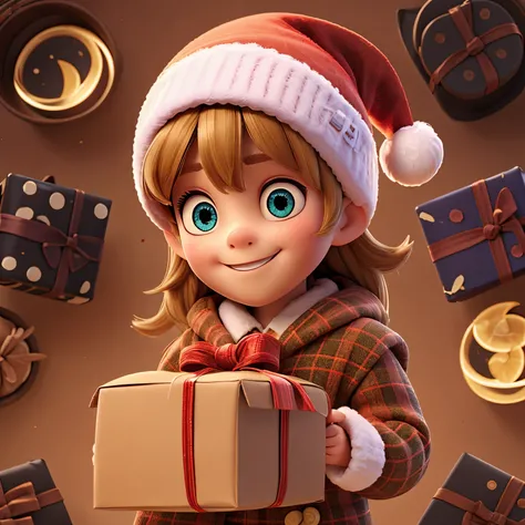 Christmas poster design。Happy little boy，Christmas gifts.