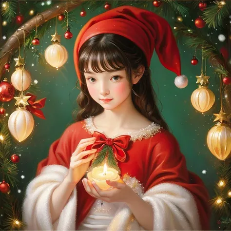 angelicales、Beautiful fece、an oil painting、Christmas