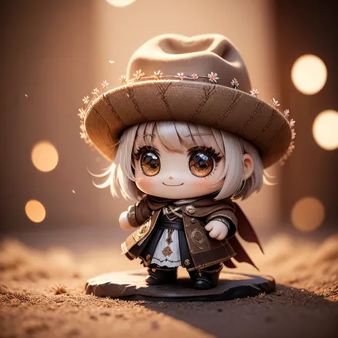 ​masterpiece、top-quality、ultra-detailliert、(chibi chara's daughter:1.2),white bob,brown ten-gallon hat,luxurious western clothin...