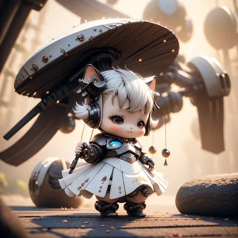 ​masterpiece、top-quality、ultra-detailliert、(Chibi Charas Daughter:1.3), (White theme:1.3), (Cyber future design concept:1.4), (white high neck futuristic cyber dress, flare sleeve, flered skirt, Bare shoulder:1.5), (Metallic fabric with built-in LED light:...