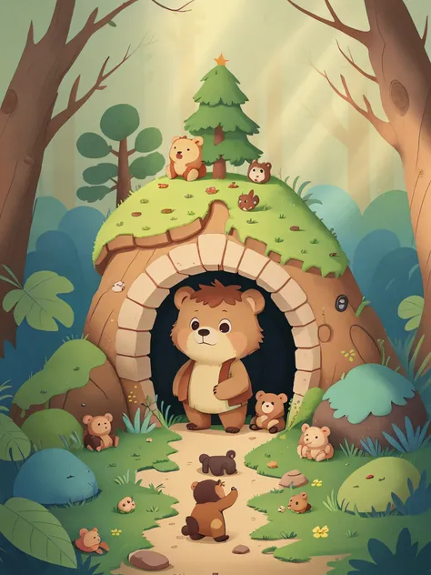 Little Bear returns to the cave，The little bear’s family and forest friends prepared a warm welcome party for him，