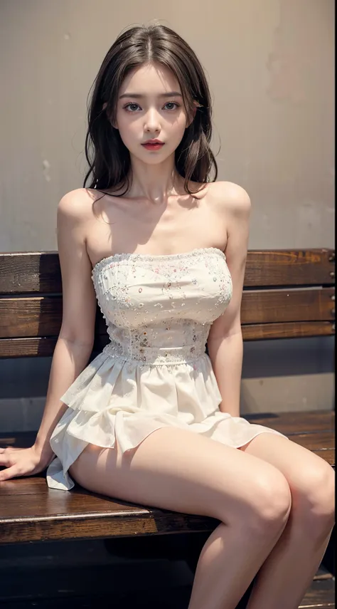 Sweet girl clothes4,strapless dress,jewelry, fashi-girl, red lips, mature female, makeup, Big eyes, Pretty eyes, ((full body)), ((Random shooting angles)), (best quality, masterpiece:1.2), ultra-detailed, (realistic:1.37), beautiful, youthful, glamorous mo...