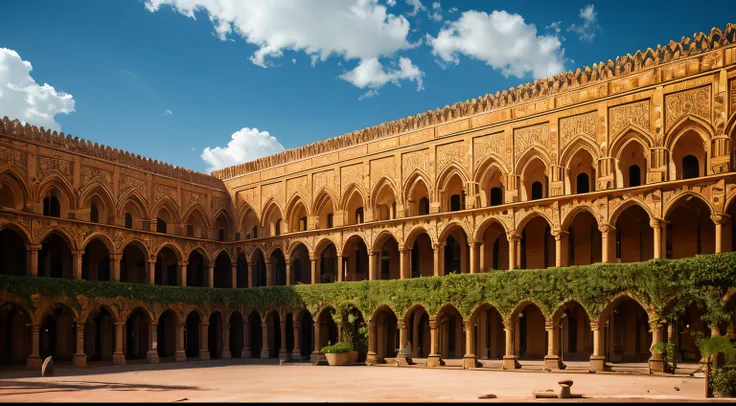 hanging gardens, architecture, monastery, mosque, vibrant flowers. spanish moroccan architecture, by jean leon gerome, asher bro...