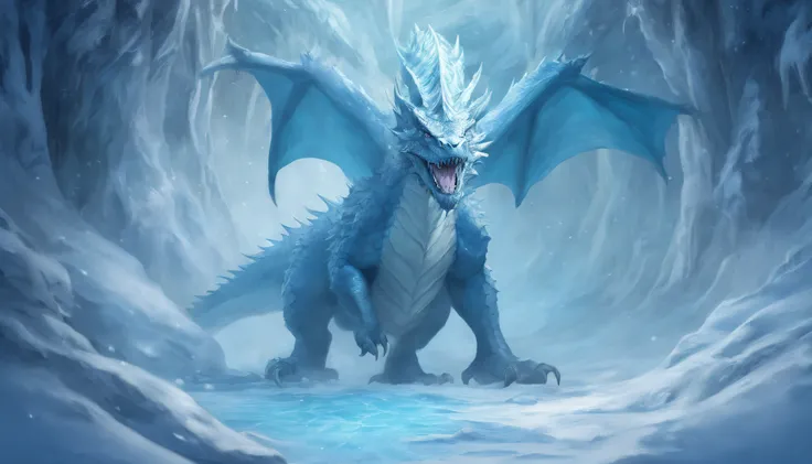 frost dragon,blizzard,ice breeze ,inside a cave