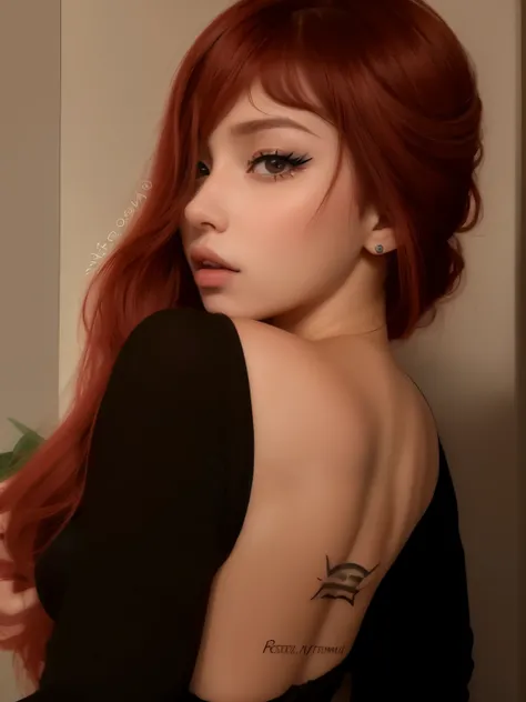 tem uma mulher ruiva e uma tatuagem nas costas, estilo realismo anime, realismo artstyle, arte de anime realista, 🤤 retrato da menina, estilo de arte realista, [ Arte digital 4K ]!!, #1 pintura digital de todos os tempos, # 1 pintura digital de todos os te...