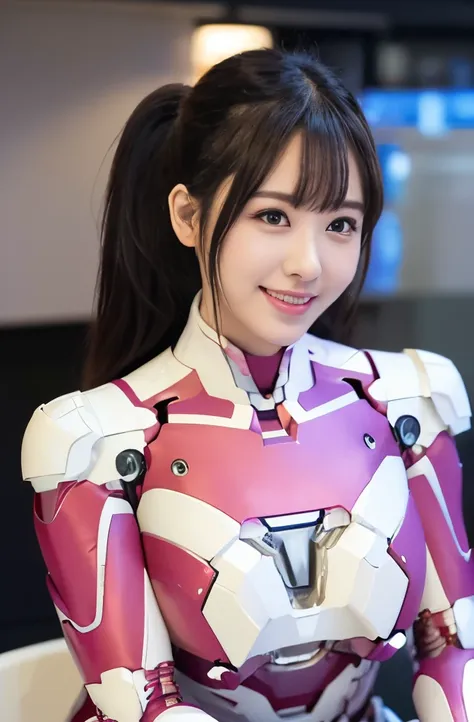 （ultra best quality、in 8k、masuter piece、delicate illustration、full body esbian）,(dark pink、white iron man suit.: 1.3), 、beautifu...