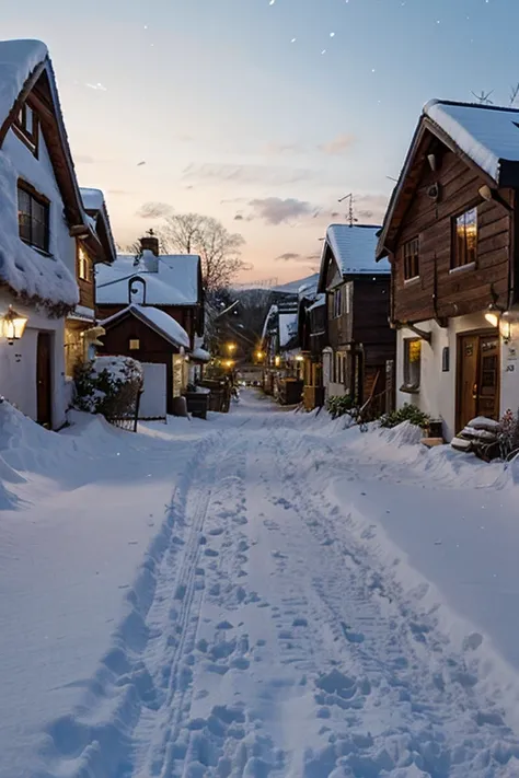 Winter evening in the village